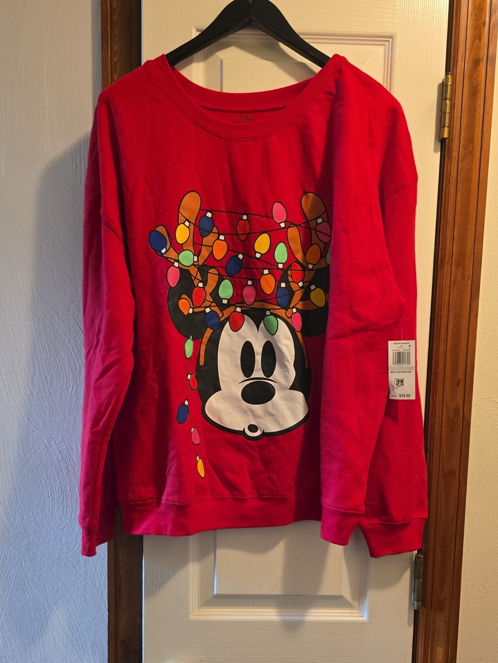Disney Womens Red Mickey Mouse Holiday Sweatshirt